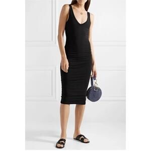 James Perse Ruched Side Sleeveless Midi Dress Black Size 3 Large USA Capsule G27